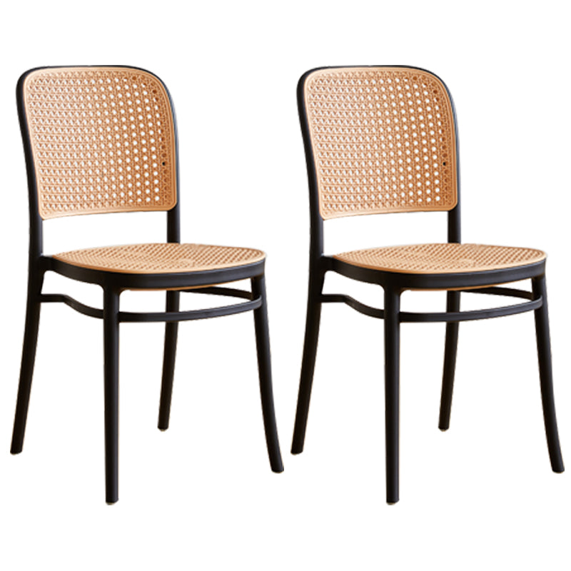 Nordic Plastic Simple Barstool Indoor Tall Stool with Imitation Rattan Seat Black 2 Piece Set Short Stool(18"H) Clearhalo 'Bar Furniture' 'Bar Stools' 'bar_stools' 'furn' 'furn_bar_stools' 'furniture_bar_stools' 'Kitchen & Dining Furniture' 'kitchen&dining_furn' 'kitchen' 'kitchen_furn' Furniture' 4289868