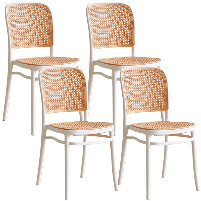 Nordic Plastic Simple Barstool Indoor Tall Stool with Imitation Rattan Seat White 4 Piece Set Short Stool(18"H) Clearhalo 'Bar Furniture' 'Bar Stools' 'bar_stools' 'furn' 'furn_bar_stools' 'furniture_bar_stools' 'Kitchen & Dining Furniture' 'kitchen&dining_furn' 'kitchen' 'kitchen_furn' Furniture' 4289877
