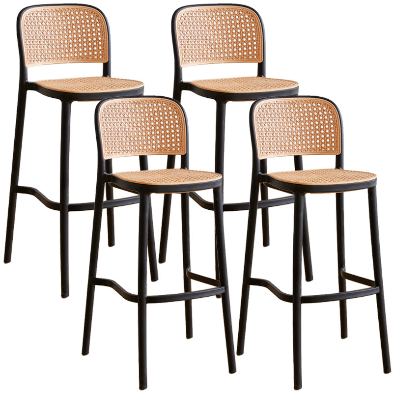Nordic Plastic Simple Barstool Indoor Tall Stool with Imitation Rattan Seat Black 4 Piece Set Counter Stool(26"H) Clearhalo 'Bar Furniture' 'Bar Stools' 'bar_stools' 'furn' 'furn_bar_stools' 'furniture_bar_stools' 'Kitchen & Dining Furniture' 'kitchen&dining_furn' 'kitchen' 'kitchen_furn' Furniture' 4289881
