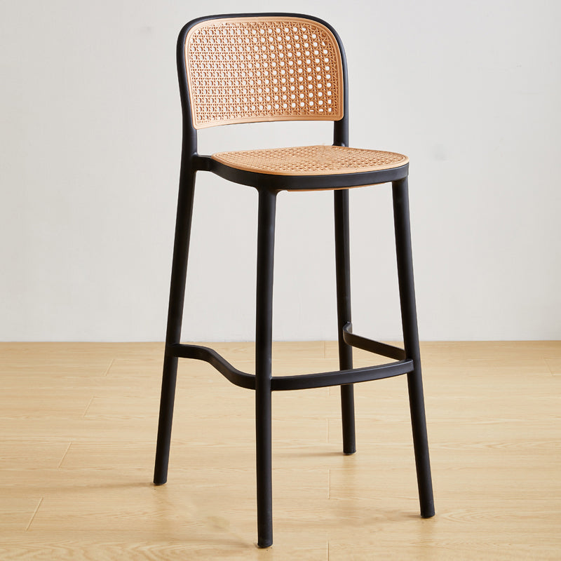 Nordic Plastic Simple Barstool Indoor Tall Stool with Imitation Rattan Seat Black 1 Piece Counter Stool(26"H) Clearhalo 'Bar Furniture' 'Bar Stools' 'bar_stools' 'furn' 'furn_bar_stools' 'furniture_bar_stools' 'Kitchen & Dining Furniture' 'kitchen&dining_furn' 'kitchen' 'kitchen_furn' Furniture' 4289882
