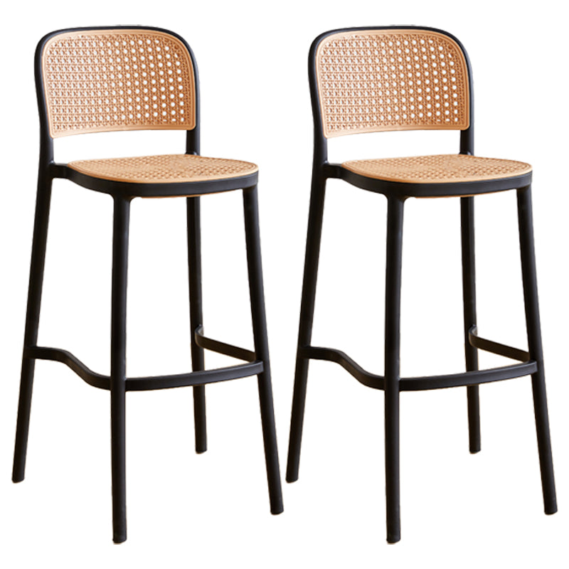 Nordic Plastic Simple Barstool Indoor Tall Stool with Imitation Rattan Seat Black 2 Piece Set Counter Stool(26"H) Clearhalo 'Bar Furniture' 'Bar Stools' 'bar_stools' 'furn' 'furn_bar_stools' 'furniture_bar_stools' 'Kitchen & Dining Furniture' 'kitchen&dining_furn' 'kitchen' 'kitchen_furn' Furniture' 4289883