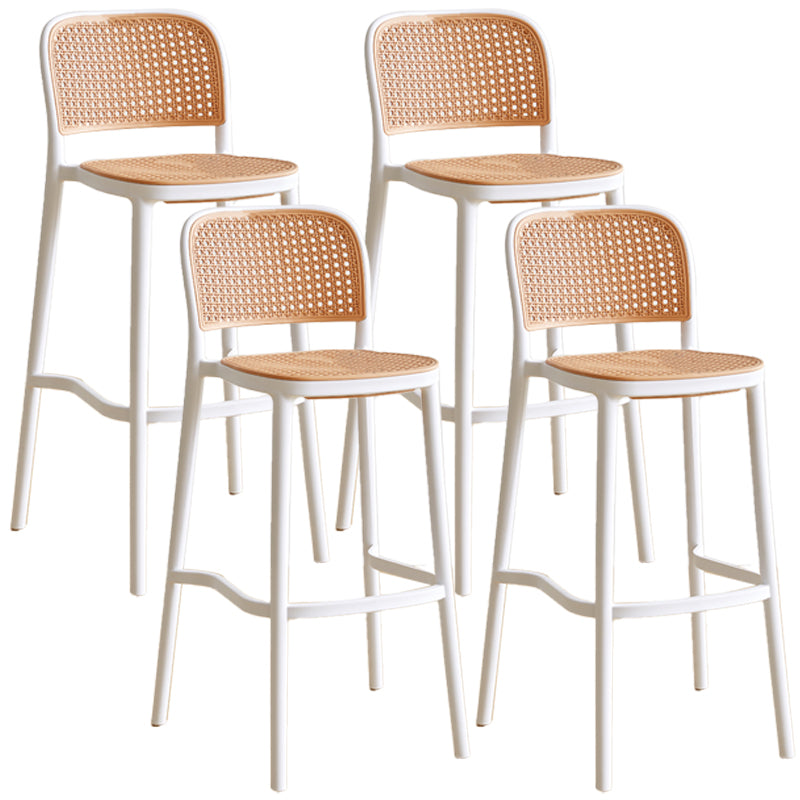 Nordic Plastic Simple Barstool Indoor Tall Stool with Imitation Rattan Seat White 4 Piece Set Bar Stool(30"H) Clearhalo 'Bar Furniture' 'Bar Stools' 'bar_stools' 'furn' 'furn_bar_stools' 'furniture_bar_stools' 'Kitchen & Dining Furniture' 'kitchen&dining_furn' 'kitchen' 'kitchen_furn' Furniture' 4289884