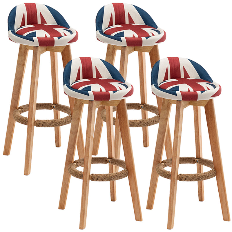 Nordic Wood Swivel Barstool Low Back Indoor Tall Stool with Upholstered Red-White-Blue 4 Piece Set Clearhalo 'Bar Furniture' 'Bar Stools' 'bar_stools' 'furn' 'furn_bar_stools' 'furniture_bar_stools' 'Kitchen & Dining Furniture' 'kitchen&dining_furn' 'kitchen' 'kitchen_furn' Furniture' 4289925