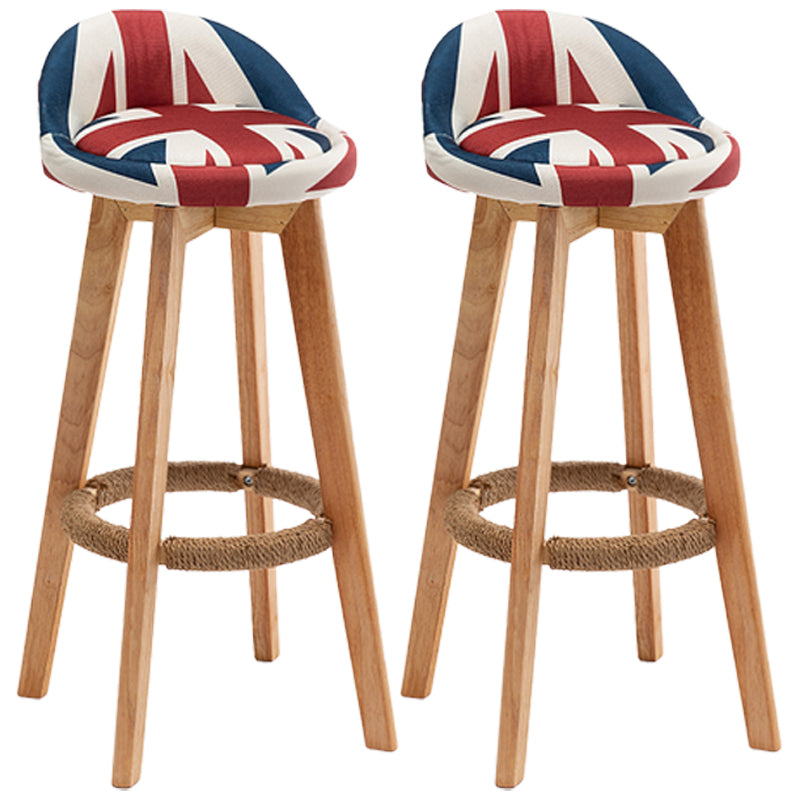 Nordic Wood Swivel Barstool Low Back Indoor Tall Stool with Upholstered Red-White-Blue 2 Piece Set Clearhalo 'Bar Furniture' 'Bar Stools' 'bar_stools' 'furn' 'furn_bar_stools' 'furniture_bar_stools' 'Kitchen & Dining Furniture' 'kitchen&dining_furn' 'kitchen' 'kitchen_furn' Furniture' 4289928