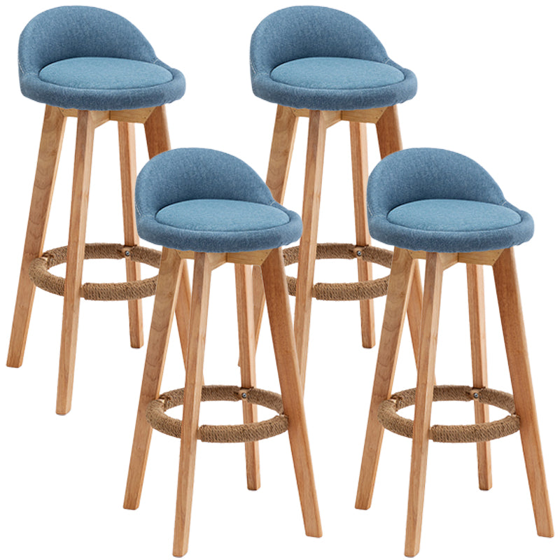 Nordic Wood Swivel Barstool Low Back Indoor Tall Stool with Upholstered Blue 4 Piece Set Clearhalo 'Bar Furniture' 'Bar Stools' 'bar_stools' 'furn' 'furn_bar_stools' 'furniture_bar_stools' 'Kitchen & Dining Furniture' 'kitchen&dining_furn' 'kitchen' 'kitchen_furn' Furniture' 4289931