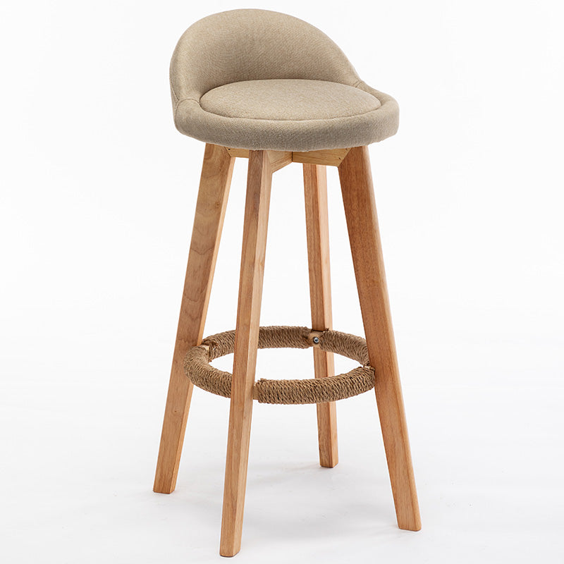 Nordic Wood Swivel Barstool Low Back Indoor Tall Stool with Upholstered Beige 1 Piece Clearhalo 'Bar Furniture' 'Bar Stools' 'bar_stools' 'furn' 'furn_bar_stools' 'furniture_bar_stools' 'Kitchen & Dining Furniture' 'kitchen&dining_furn' 'kitchen' 'kitchen_furn' Furniture' 4289938