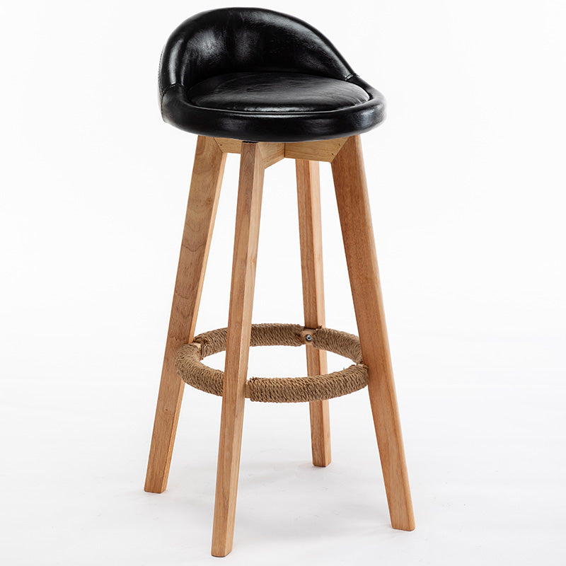 Nordic Wood Swivel Barstool Low Back Indoor Tall Stool with Upholstered Black 1 Piece Clearhalo 'Bar Furniture' 'Bar Stools' 'bar_stools' 'furn' 'furn_bar_stools' 'furniture_bar_stools' 'Kitchen & Dining Furniture' 'kitchen&dining_furn' 'kitchen' 'kitchen_furn' Furniture' 4289956