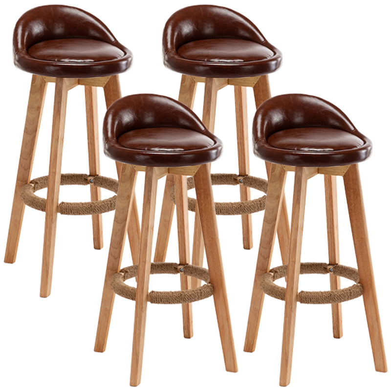 Nordic Wood Swivel Barstool Low Back Indoor Tall Stool with Upholstered Dark Coffee 4 Piece Set Clearhalo 'Bar Furniture' 'Bar Stools' 'bar_stools' 'furn' 'furn_bar_stools' 'furniture_bar_stools' 'Kitchen & Dining Furniture' 'kitchen&dining_furn' 'kitchen' 'kitchen_furn' Furniture' 4289964