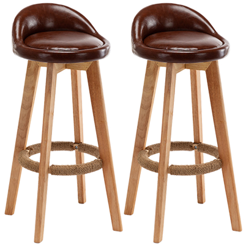 Nordic Wood Swivel Barstool Low Back Indoor Tall Stool with Upholstered Dark Coffee 2 Piece Set Clearhalo 'Bar Furniture' 'Bar Stools' 'bar_stools' 'furn' 'furn_bar_stools' 'furniture_bar_stools' 'Kitchen & Dining Furniture' 'kitchen&dining_furn' 'kitchen' 'kitchen_furn' Furniture' 4289966