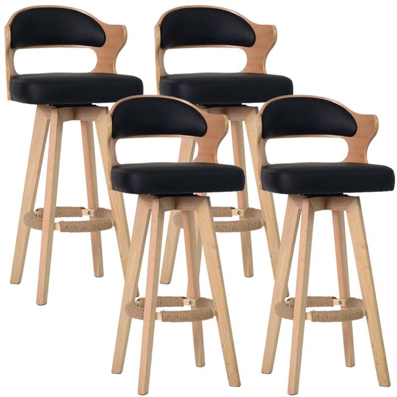 Nordic Wood Low Back Barstool Swivel Indoor Tall Stool with Upholstered Black 4 Piece Set Clearhalo 'Bar Furniture' 'Bar Stools' 'bar_stools' 'furn' 'furn_bar_stools' 'furniture_bar_stools' 'Kitchen & Dining Furniture' 'kitchen&dining_furn' 'kitchen' 'kitchen_furn' Furniture' 4289969
