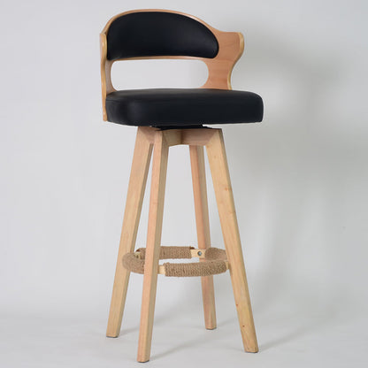 Nordic Wood Low Back Barstool Swivel Indoor Tall Stool with Upholstered Black 1 Piece Clearhalo 'Bar Furniture' 'Bar Stools' 'bar_stools' 'furn' 'furn_bar_stools' 'furniture_bar_stools' 'Kitchen & Dining Furniture' 'kitchen&dining_furn' 'kitchen' 'kitchen_furn' Furniture' 4289970