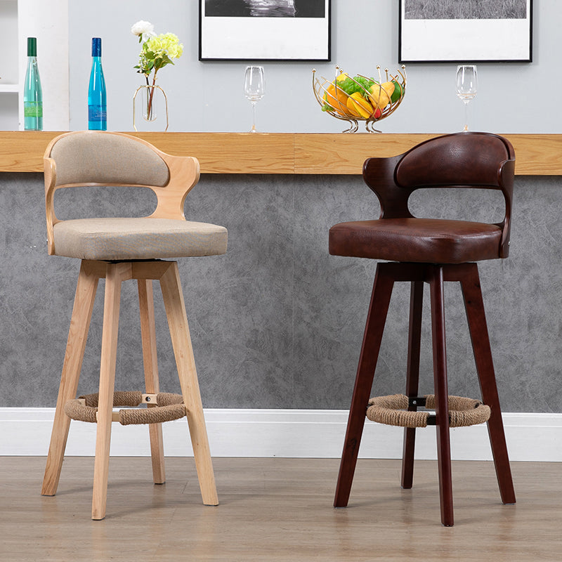 Nordic Wood Low Back Barstool Swivel Indoor Tall Stool with Upholstered Clearhalo 'Bar Furniture' 'Bar Stools' 'bar_stools' 'furn' 'furn_bar_stools' 'furniture_bar_stools' 'Kitchen & Dining Furniture' 'kitchen&dining_furn' 'kitchen' 'kitchen_furn' Furniture' 4289971
