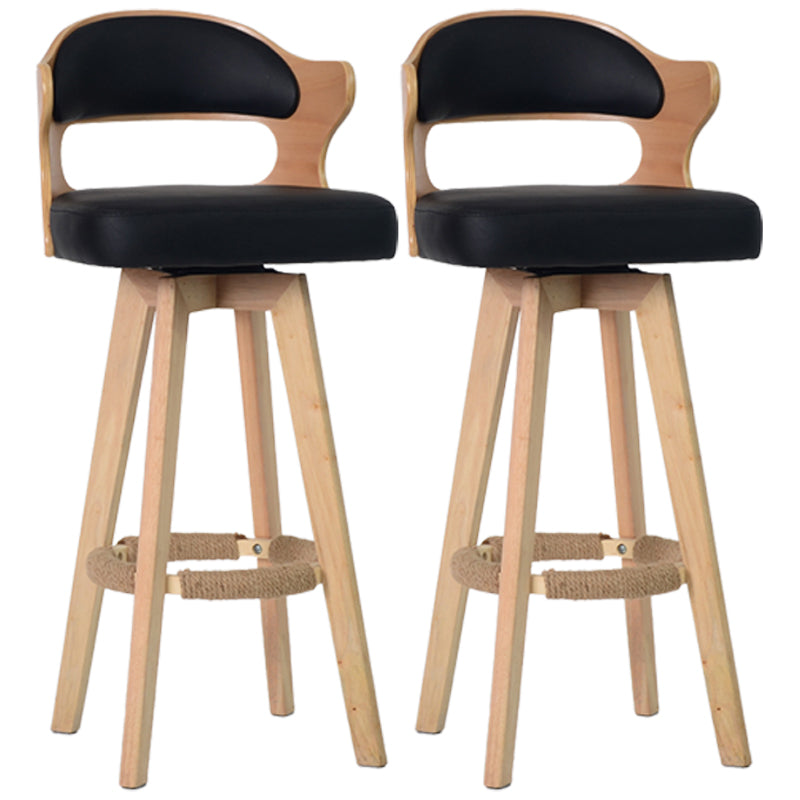 Nordic Wood Low Back Barstool Swivel Indoor Tall Stool with Upholstered Black 2 Piece Set Clearhalo 'Bar Furniture' 'Bar Stools' 'bar_stools' 'furn' 'furn_bar_stools' 'furniture_bar_stools' 'Kitchen & Dining Furniture' 'kitchen&dining_furn' 'kitchen' 'kitchen_furn' Furniture' 4289973