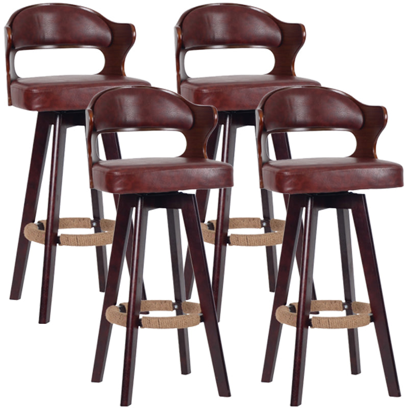 Nordic Wood Low Back Barstool Swivel Indoor Tall Stool with Upholstered Brown 4 Piece Set Clearhalo 'Bar Furniture' 'Bar Stools' 'bar_stools' 'furn' 'furn_bar_stools' 'furniture_bar_stools' 'Kitchen & Dining Furniture' 'kitchen&dining_furn' 'kitchen' 'kitchen_furn' Furniture' 4289975