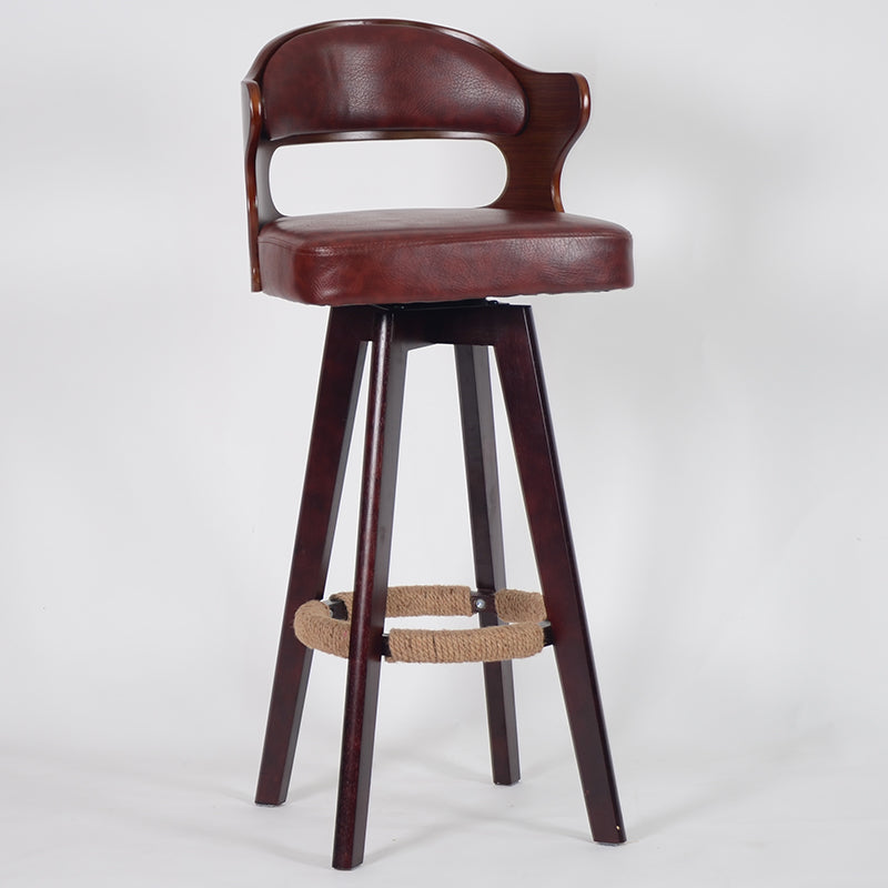Nordic Wood Low Back Barstool Swivel Indoor Tall Stool with Upholstered Brown 1 Piece Clearhalo 'Bar Furniture' 'Bar Stools' 'bar_stools' 'furn' 'furn_bar_stools' 'furniture_bar_stools' 'Kitchen & Dining Furniture' 'kitchen&dining_furn' 'kitchen' 'kitchen_furn' Furniture' 4289977