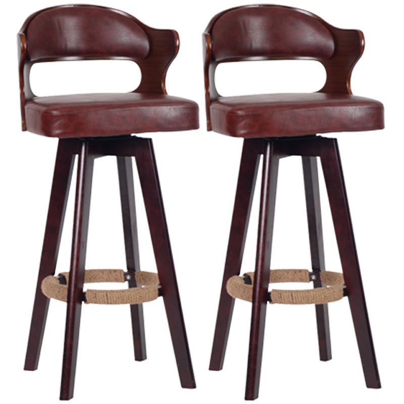 Nordic Wood Low Back Barstool Swivel Indoor Tall Stool with Upholstered Brown 2 Piece Set Clearhalo 'Bar Furniture' 'Bar Stools' 'bar_stools' 'furn' 'furn_bar_stools' 'furniture_bar_stools' 'Kitchen & Dining Furniture' 'kitchen&dining_furn' 'kitchen' 'kitchen_furn' Furniture' 4289978