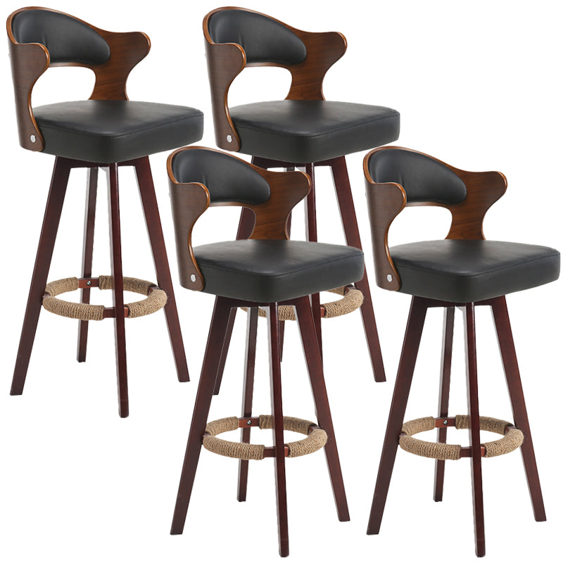 Nordic Wood Low Back Barstool Swivel Indoor Tall Stool with Upholstered Textured Black 4 Piece Set Clearhalo 'Bar Furniture' 'Bar Stools' 'bar_stools' 'furn' 'furn_bar_stools' 'furniture_bar_stools' 'Kitchen & Dining Furniture' 'kitchen&dining_furn' 'kitchen' 'kitchen_furn' Furniture' 4289987