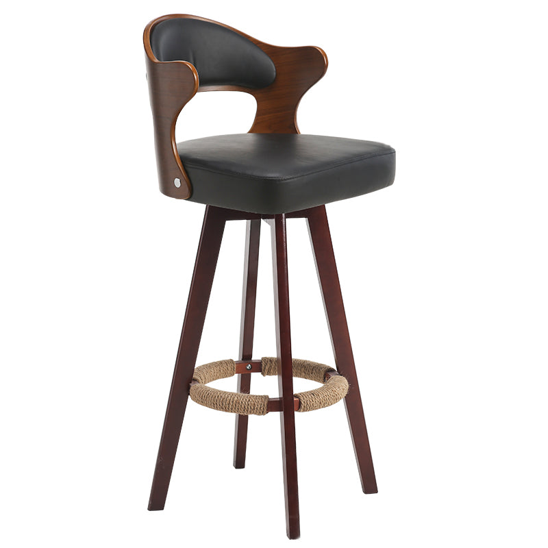 Nordic Wood Low Back Barstool Swivel Indoor Tall Stool with Upholstered Textured Black 1 Piece Clearhalo 'Bar Furniture' 'Bar Stools' 'bar_stools' 'furn' 'furn_bar_stools' 'furniture_bar_stools' 'Kitchen & Dining Furniture' 'kitchen&dining_furn' 'kitchen' 'kitchen_furn' Furniture' 4289988
