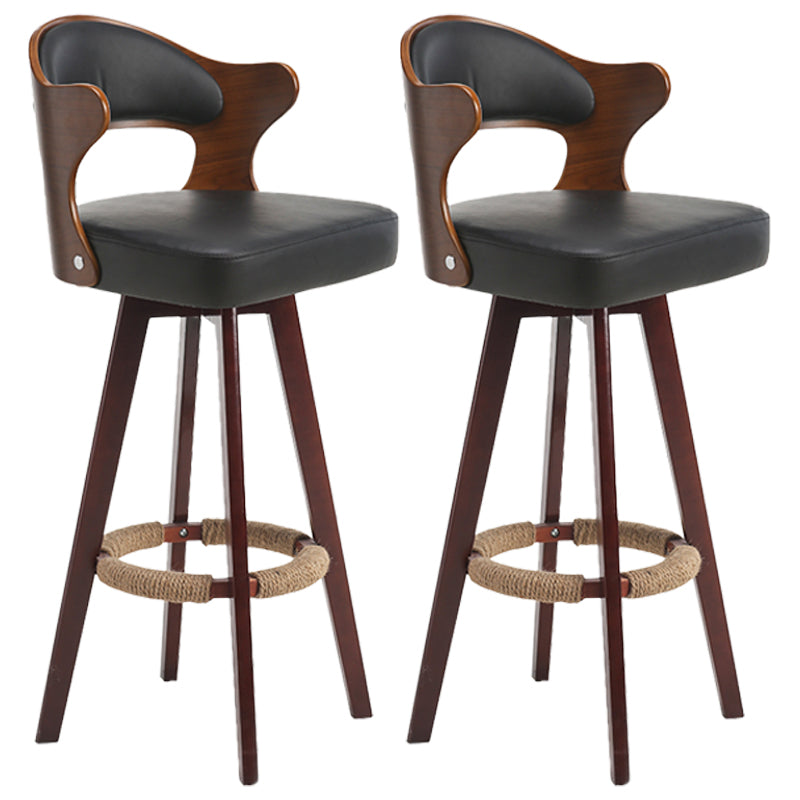 Nordic Wood Low Back Barstool Swivel Indoor Tall Stool with Upholstered Textured Black 2 Piece Set Clearhalo 'Bar Furniture' 'Bar Stools' 'bar_stools' 'furn' 'furn_bar_stools' 'furniture_bar_stools' 'Kitchen & Dining Furniture' 'kitchen&dining_furn' 'kitchen' 'kitchen_furn' Furniture' 4289990