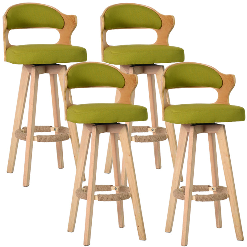 Nordic Wood Low Back Barstool Swivel Indoor Tall Stool with Upholstered Green 4 Piece Set Clearhalo 'Bar Furniture' 'Bar Stools' 'bar_stools' 'furn' 'furn_bar_stools' 'furniture_bar_stools' 'Kitchen & Dining Furniture' 'kitchen&dining_furn' 'kitchen' 'kitchen_furn' Furniture' 4289993