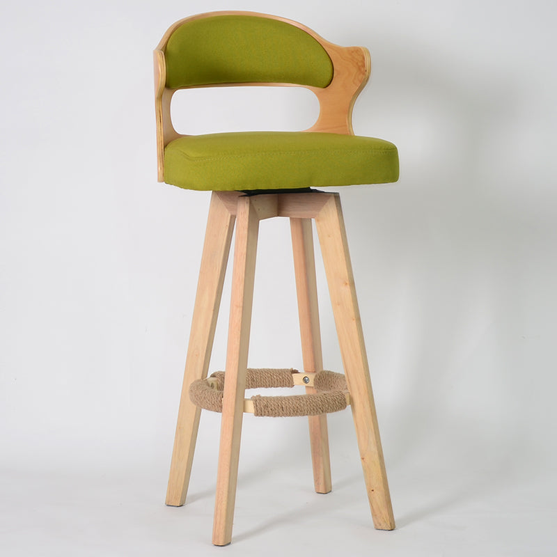 Nordic Wood Low Back Barstool Swivel Indoor Tall Stool with Upholstered Green 1 Piece Clearhalo 'Bar Furniture' 'Bar Stools' 'bar_stools' 'furn' 'furn_bar_stools' 'furniture_bar_stools' 'Kitchen & Dining Furniture' 'kitchen&dining_furn' 'kitchen' 'kitchen_furn' Furniture' 4289994