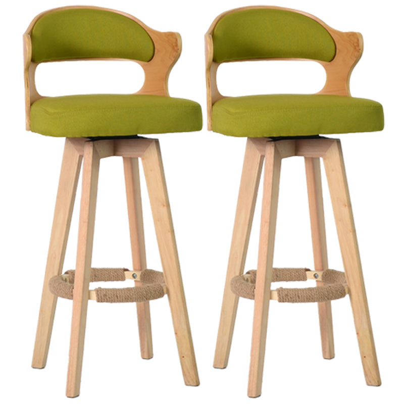 Nordic Wood Low Back Barstool Swivel Indoor Tall Stool with Upholstered Green 2 Piece Set Clearhalo 'Bar Furniture' 'Bar Stools' 'bar_stools' 'furn' 'furn_bar_stools' 'furniture_bar_stools' 'Kitchen & Dining Furniture' 'kitchen&dining_furn' 'kitchen' 'kitchen_furn' Furniture' 4289995