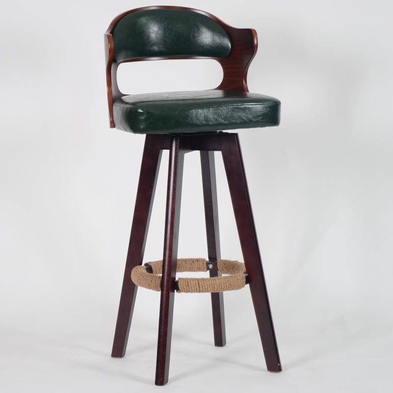 Nordic Wood Low Back Barstool Swivel Indoor Tall Stool with Upholstered Blackish Green 1 Piece Clearhalo 'Bar Furniture' 'Bar Stools' 'bar_stools' 'furn' 'furn_bar_stools' 'furniture_bar_stools' 'Kitchen & Dining Furniture' 'kitchen&dining_furn' 'kitchen' 'kitchen_furn' Furniture' 4289997