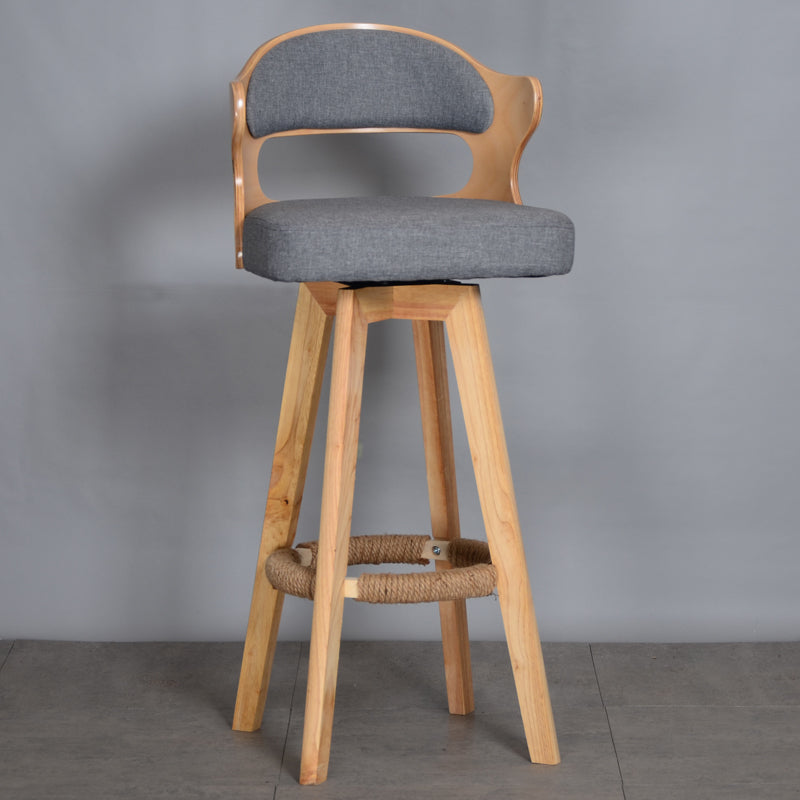 Nordic Wood Low Back Barstool Swivel Indoor Tall Stool with Upholstered Grey 1 Piece Clearhalo 'Bar Furniture' 'Bar Stools' 'bar_stools' 'furn' 'furn_bar_stools' 'furniture_bar_stools' 'Kitchen & Dining Furniture' 'kitchen&dining_furn' 'kitchen' 'kitchen_furn' Furniture' 4290000