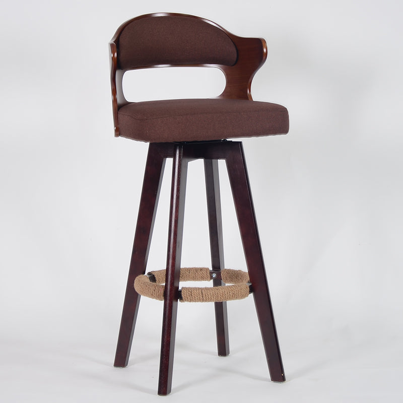 Nordic Wood Low Back Barstool Swivel Indoor Tall Stool with Upholstered Dark Coffee 1 Piece Clearhalo 'Bar Furniture' 'Bar Stools' 'bar_stools' 'furn' 'furn_bar_stools' 'furniture_bar_stools' 'Kitchen & Dining Furniture' 'kitchen&dining_furn' 'kitchen' 'kitchen_furn' Furniture' 4290003