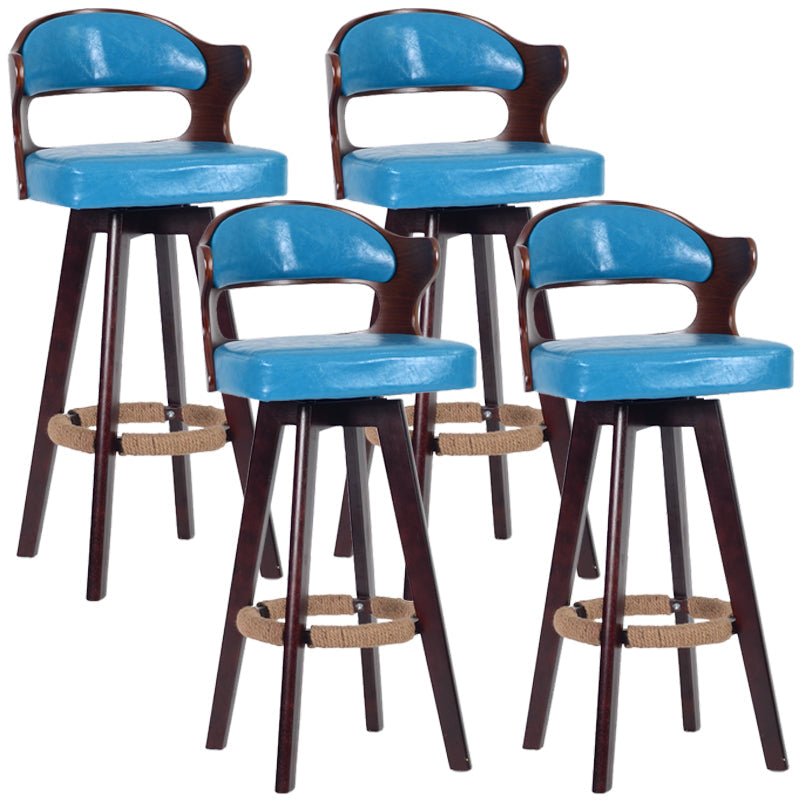 Nordic Wood Low Back Barstool Swivel Indoor Tall Stool with Upholstered Blue 4 Piece Set Clearhalo 'Bar Furniture' 'Bar Stools' 'bar_stools' 'furn' 'furn_bar_stools' 'furniture_bar_stools' 'Kitchen & Dining Furniture' 'kitchen&dining_furn' 'kitchen' 'kitchen_furn' Furniture' 4290005