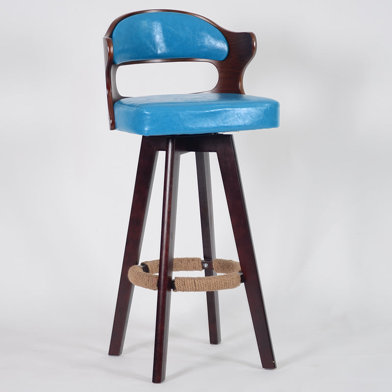 Nordic Wood Low Back Barstool Swivel Indoor Tall Stool with Upholstered Blue 1 Piece Clearhalo 'Bar Furniture' 'Bar Stools' 'bar_stools' 'furn' 'furn_bar_stools' 'furniture_bar_stools' 'Kitchen & Dining Furniture' 'kitchen&dining_furn' 'kitchen' 'kitchen_furn' Furniture' 4290006