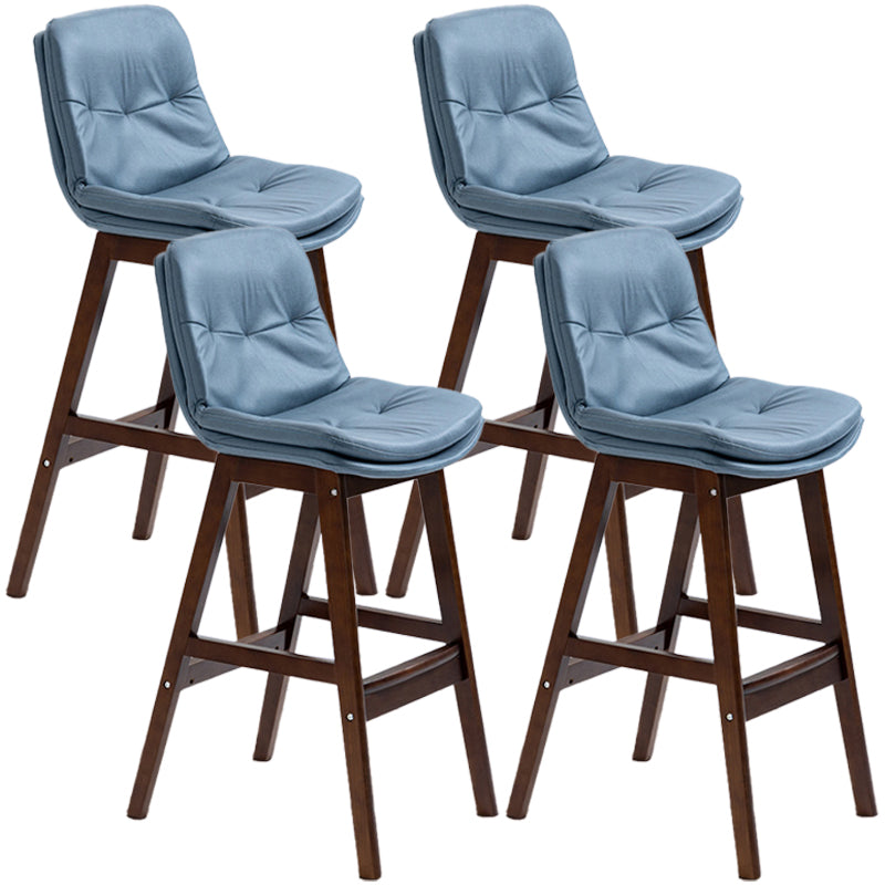 Scandinavian Wood Upholstered Counter Stools Low Back Bar Stools with Footrest Blue Brown 4 Piece Set Clearhalo 'Bar Furniture' 'Bar Stools' 'bar_stools' 'furn' 'furn_bar_stools' 'furniture_bar_stools' 'Kitchen & Dining Furniture' 'kitchen&dining_furn' 'kitchen' 'kitchen_furn' Furniture' 4290116