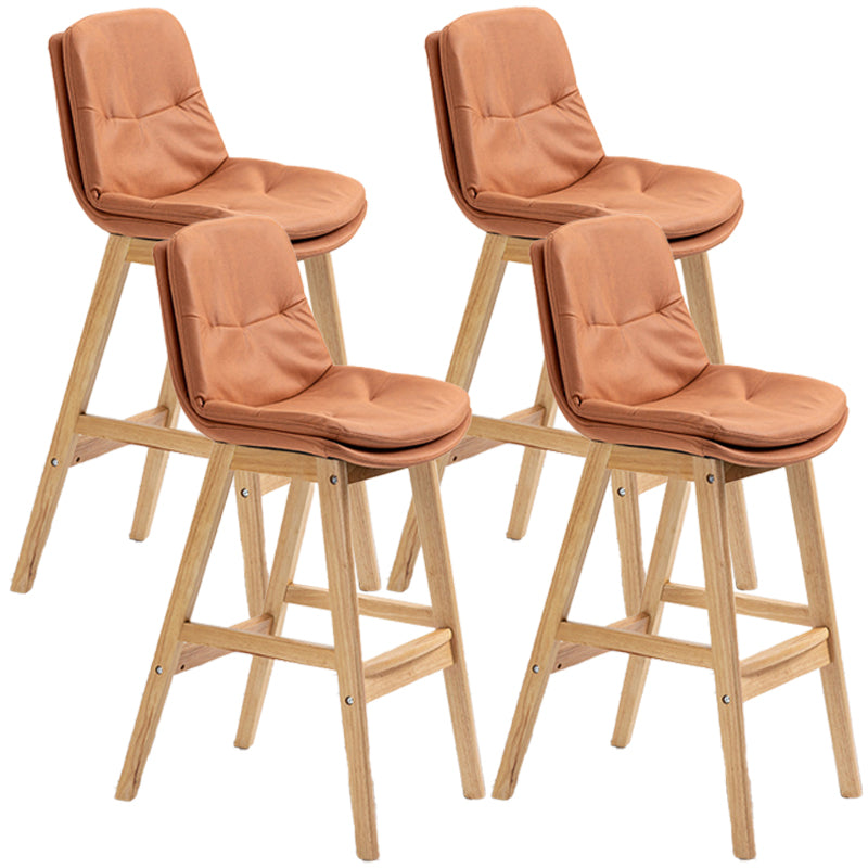 Scandinavian Wood Upholstered Counter Stools Low Back Bar Stools with Footrest Orange Wood 4 Piece Set Clearhalo 'Bar Furniture' 'Bar Stools' 'bar_stools' 'furn' 'furn_bar_stools' 'furniture_bar_stools' 'Kitchen & Dining Furniture' 'kitchen&dining_furn' 'kitchen' 'kitchen_furn' Furniture' 4290122