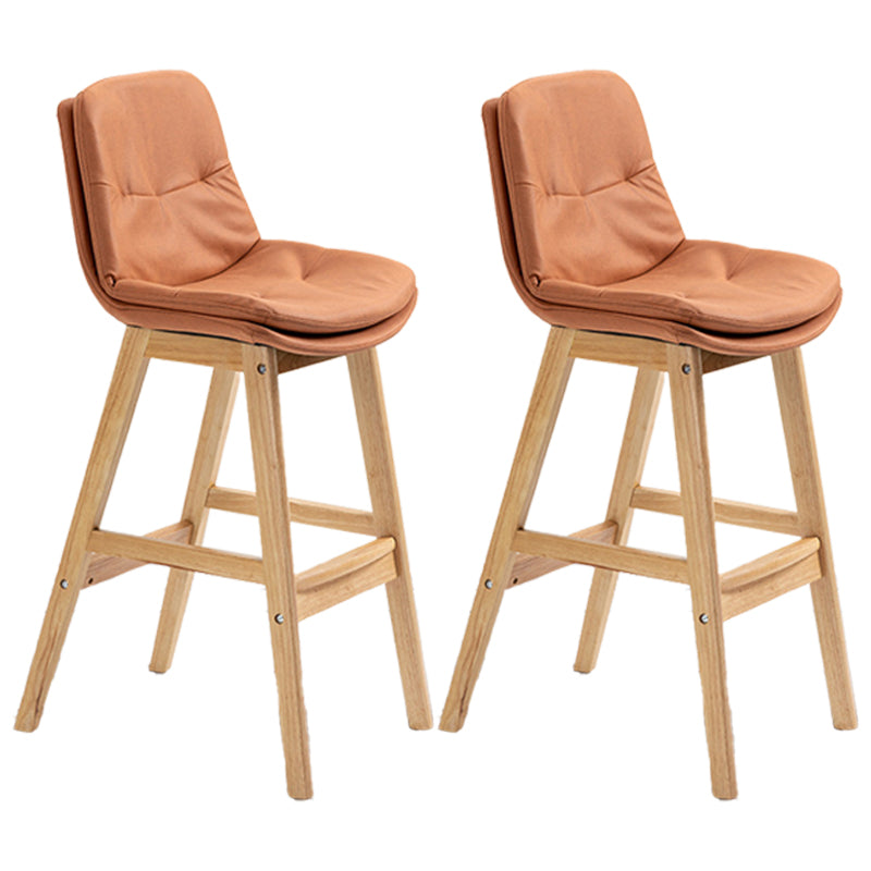 Scandinavian Wood Upholstered Counter Stools Low Back Bar Stools with Footrest Orange Wood 2 Piece Set Clearhalo 'Bar Furniture' 'Bar Stools' 'bar_stools' 'furn' 'furn_bar_stools' 'furniture_bar_stools' 'Kitchen & Dining Furniture' 'kitchen&dining_furn' 'kitchen' 'kitchen_furn' Furniture' 4290124
