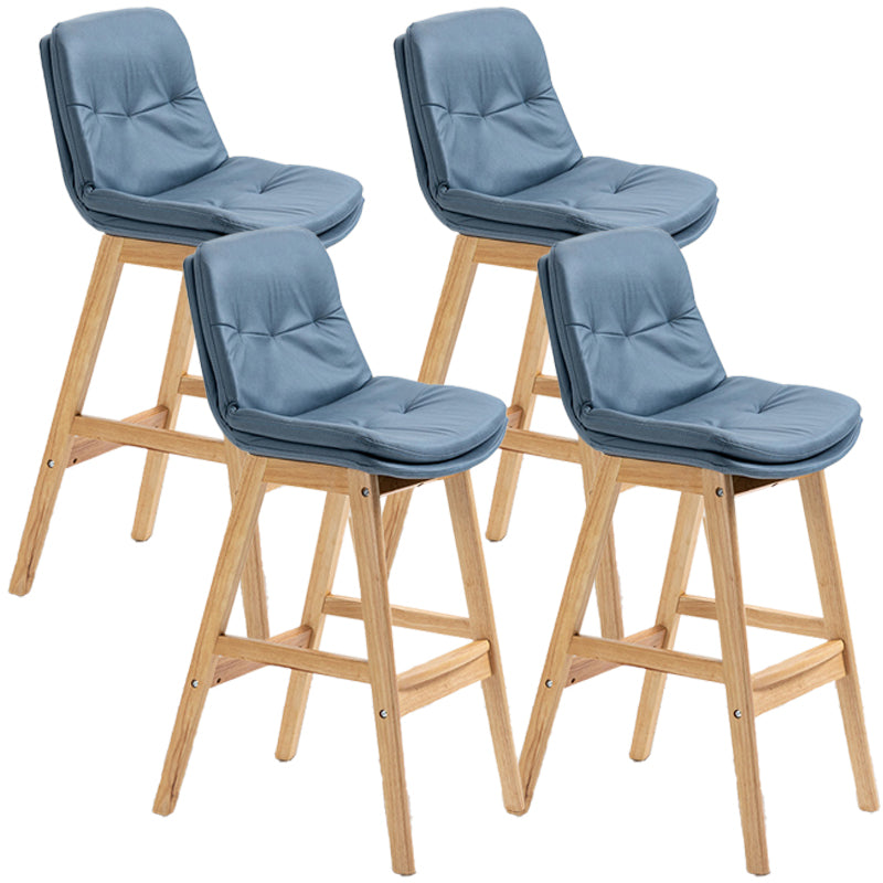 Scandinavian Wood Upholstered Counter Stools Low Back Bar Stools with Footrest Blue Wood 4 Piece Set Clearhalo 'Bar Furniture' 'Bar Stools' 'bar_stools' 'furn' 'furn_bar_stools' 'furniture_bar_stools' 'Kitchen & Dining Furniture' 'kitchen&dining_furn' 'kitchen' 'kitchen_furn' Furniture' 4290137