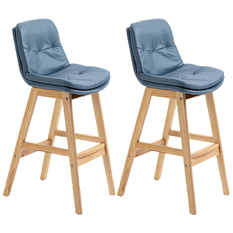 Scandinavian Wood Upholstered Counter Stools Low Back Bar Stools with Footrest Blue Wood 2 Piece Set Clearhalo 'Bar Furniture' 'Bar Stools' 'bar_stools' 'furn' 'furn_bar_stools' 'furniture_bar_stools' 'Kitchen & Dining Furniture' 'kitchen&dining_furn' 'kitchen' 'kitchen_furn' Furniture' 4290139