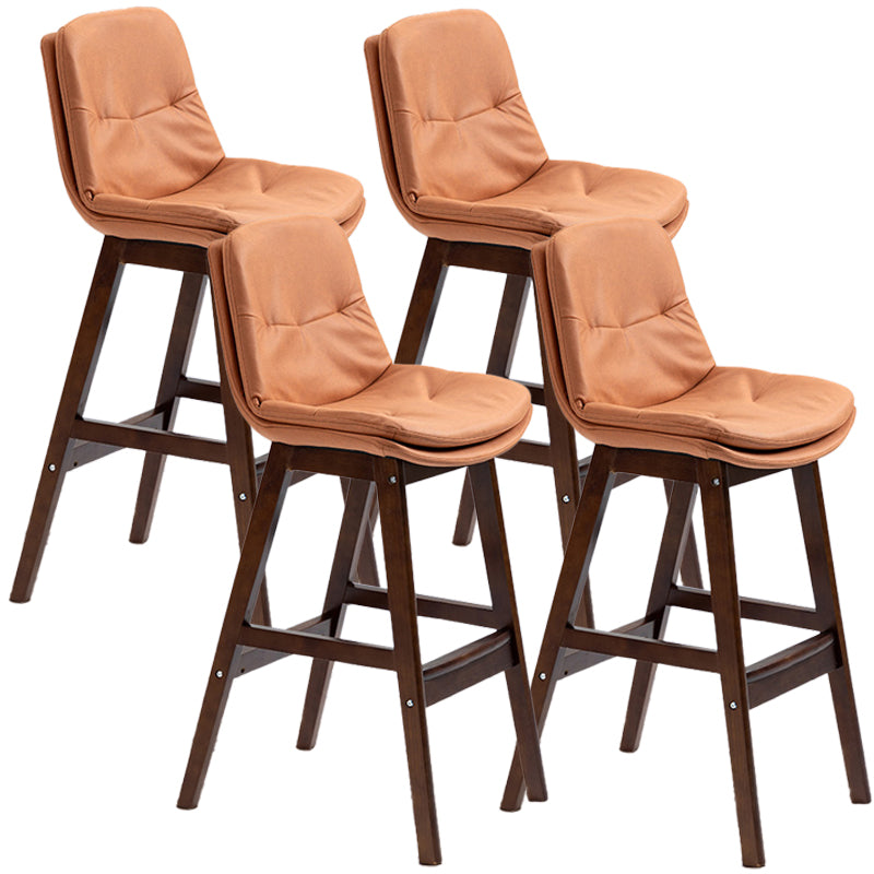 Scandinavian Wood Upholstered Counter Stools Low Back Bar Stools with Footrest Orange Brown 4 Piece Set Clearhalo 'Bar Furniture' 'Bar Stools' 'bar_stools' 'furn' 'furn_bar_stools' 'furniture_bar_stools' 'Kitchen & Dining Furniture' 'kitchen&dining_furn' 'kitchen' 'kitchen_furn' Furniture' 4290146