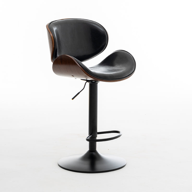 Scandinavian Adjustable Height Swivel Counter Stools Leather Wood Bar Stools (1 Piece) Black Clearhalo 'Bar Furniture' 'Bar Stools' 'bar_stools' 'furn' 'furn_bar_stools' 'furniture_bar_stools' 'Kitchen & Dining Furniture' 'kitchen&dining_furn' 'kitchen' 'kitchen_furn' Furniture' 4290163