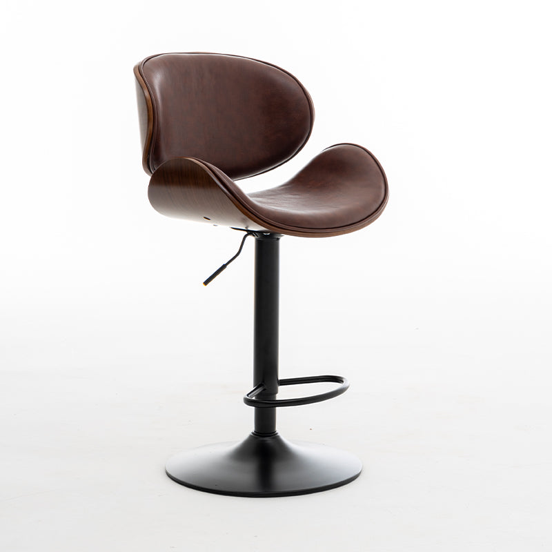 Scandinavian Adjustable Height Swivel Counter Stools Leather Wood Bar Stools (1 Piece) Brown Clearhalo 'Bar Furniture' 'Bar Stools' 'bar_stools' 'furn' 'furn_bar_stools' 'furniture_bar_stools' 'Kitchen & Dining Furniture' 'kitchen&dining_furn' 'kitchen' 'kitchen_furn' Furniture' 4290164