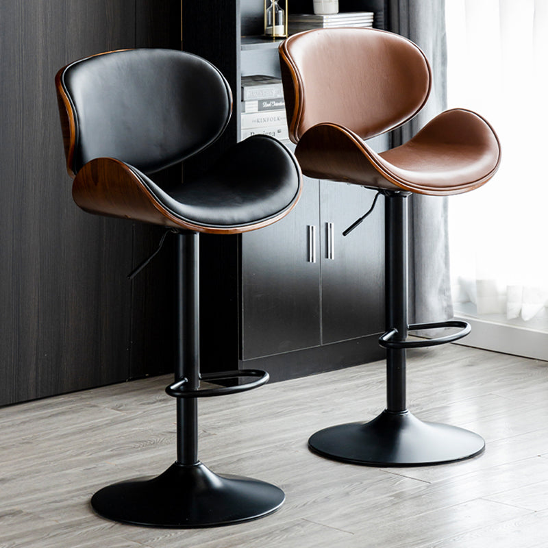 Scandinavian Adjustable Height Swivel Counter Stools Leather Wood Bar Stools (1 Piece) Clearhalo 'Bar Furniture' 'Bar Stools' 'bar_stools' 'furn' 'furn_bar_stools' 'furniture_bar_stools' 'Kitchen & Dining Furniture' 'kitchen&dining_furn' 'kitchen' 'kitchen_furn' Furniture' 4290165