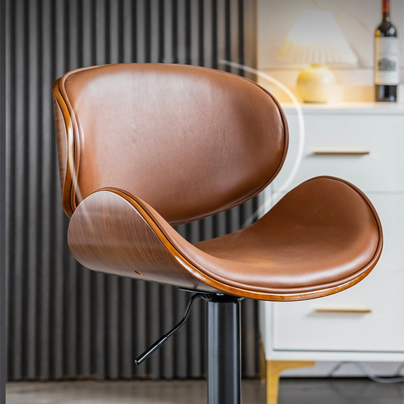Scandinavian Adjustable Height Swivel Counter Stools Leather Wood Bar Stools (1 Piece) Clearhalo 'Bar Furniture' 'Bar Stools' 'bar_stools' 'furn' 'furn_bar_stools' 'furniture_bar_stools' 'Kitchen & Dining Furniture' 'kitchen&dining_furn' 'kitchen' 'kitchen_furn' Furniture' 4290168