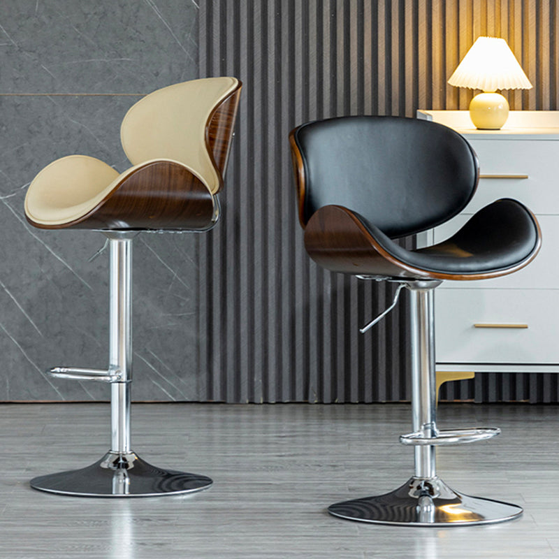 Scandinavian Adjustable Height Swivel Counter Stools Leather Wood Bar Stools (1 Piece) Clearhalo 'Bar Furniture' 'Bar Stools' 'bar_stools' 'furn' 'furn_bar_stools' 'furniture_bar_stools' 'Kitchen & Dining Furniture' 'kitchen&dining_furn' 'kitchen' 'kitchen_furn' Furniture' 4290175