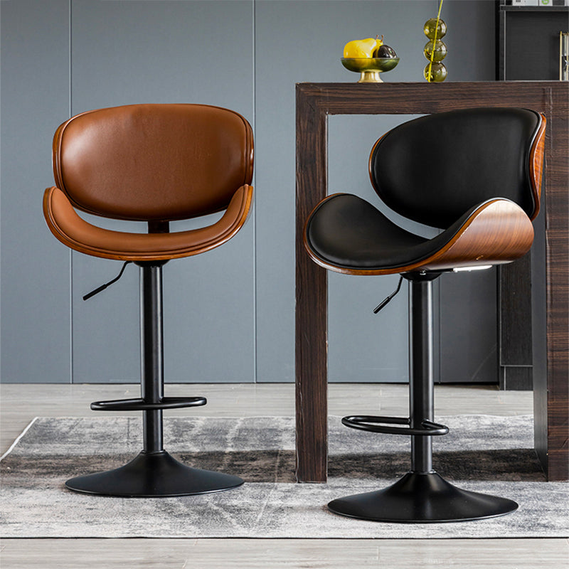 Scandinavian Adjustable Height Swivel Counter Stools Leather Wood Bar Stools (1 Piece) Clearhalo 'Bar Furniture' 'Bar Stools' 'bar_stools' 'furn' 'furn_bar_stools' 'furniture_bar_stools' 'Kitchen & Dining Furniture' 'kitchen&dining_furn' 'kitchen' 'kitchen_furn' Furniture' 4290177