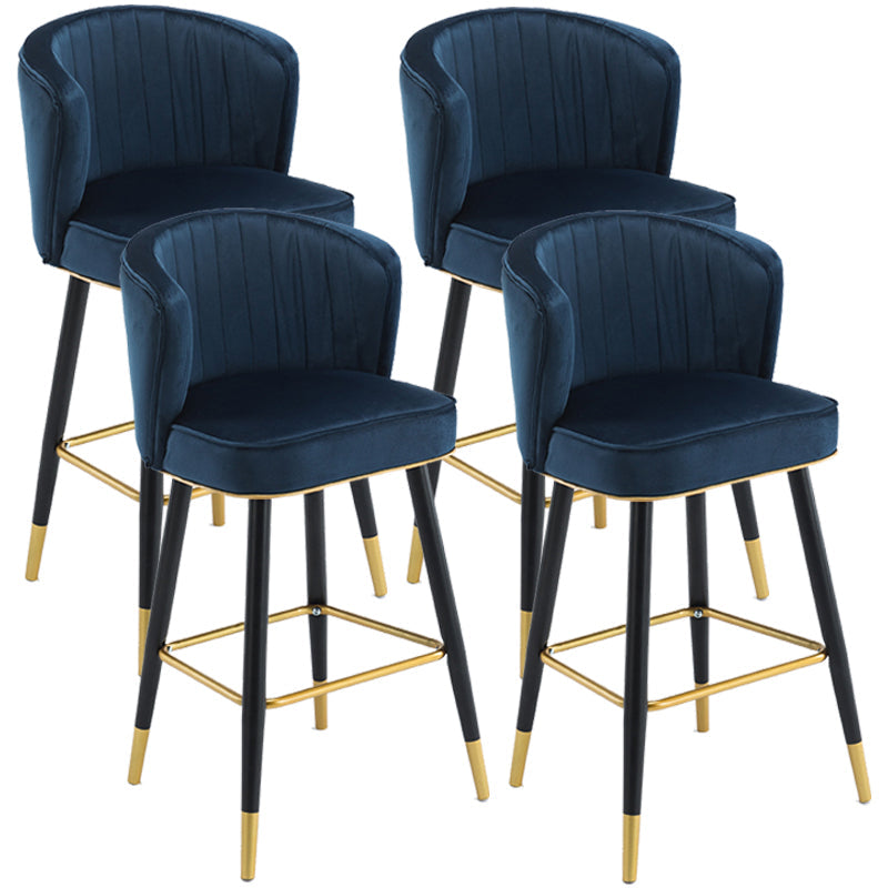 Scandinavian Iron Upholstered Counter Stools Black Low Back Bar Stools with Footrest Dark Blue 4 Piece Set Clearhalo 'Bar Furniture' 'Bar Stools' 'bar_stools' 'furn' 'furn_bar_stools' 'furniture_bar_stools' 'Kitchen & Dining Furniture' 'kitchen&dining_furn' 'kitchen' 'kitchen_furn' Furniture' 4290181