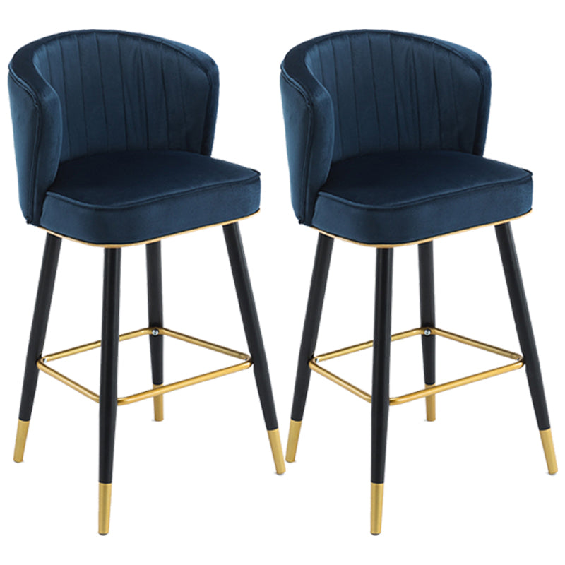 Scandinavian Iron Upholstered Counter Stools Black Low Back Bar Stools with Footrest Dark Blue 2 Piece Set Clearhalo 'Bar Furniture' 'Bar Stools' 'bar_stools' 'furn' 'furn_bar_stools' 'furniture_bar_stools' 'Kitchen & Dining Furniture' 'kitchen&dining_furn' 'kitchen' 'kitchen_furn' Furniture' 4290185