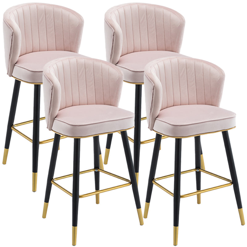 Scandinavian Iron Upholstered Counter Stools Black Low Back Bar Stools with Footrest Light Pink 4 Piece Set Clearhalo 'Bar Furniture' 'Bar Stools' 'bar_stools' 'furn' 'furn_bar_stools' 'furniture_bar_stools' 'Kitchen & Dining Furniture' 'kitchen&dining_furn' 'kitchen' 'kitchen_furn' Furniture' 4290186