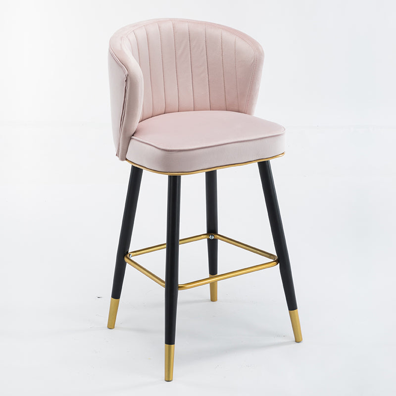Scandinavian Iron Upholstered Counter Stools Black Low Back Bar Stools with Footrest Light Pink 1 Piece Clearhalo 'Bar Furniture' 'Bar Stools' 'bar_stools' 'furn' 'furn_bar_stools' 'furniture_bar_stools' 'Kitchen & Dining Furniture' 'kitchen&dining_furn' 'kitchen' 'kitchen_furn' Furniture' 4290189