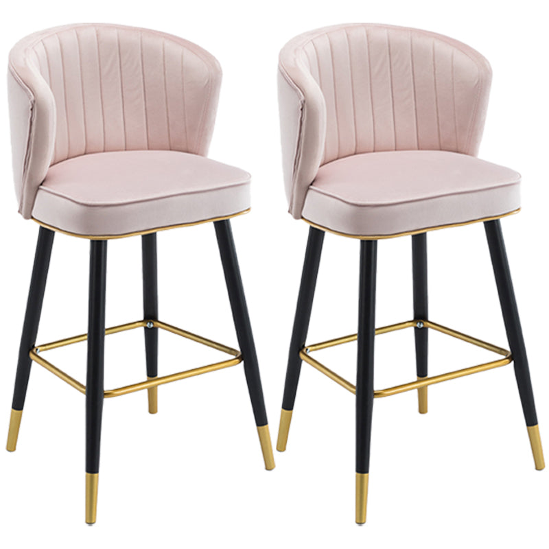 Scandinavian Iron Upholstered Counter Stools Black Low Back Bar Stools with Footrest Light Pink 2 Piece Set Clearhalo 'Bar Furniture' 'Bar Stools' 'bar_stools' 'furn' 'furn_bar_stools' 'furniture_bar_stools' 'Kitchen & Dining Furniture' 'kitchen&dining_furn' 'kitchen' 'kitchen_furn' Furniture' 4290191