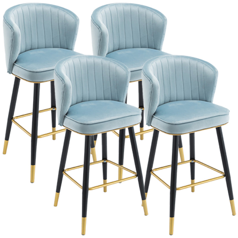 Scandinavian Iron Upholstered Counter Stools Black Low Back Bar Stools with Footrest Light Blue 4 Piece Set Clearhalo 'Bar Furniture' 'Bar Stools' 'bar_stools' 'furn' 'furn_bar_stools' 'furniture_bar_stools' 'Kitchen & Dining Furniture' 'kitchen&dining_furn' 'kitchen' 'kitchen_furn' Furniture' 4290198