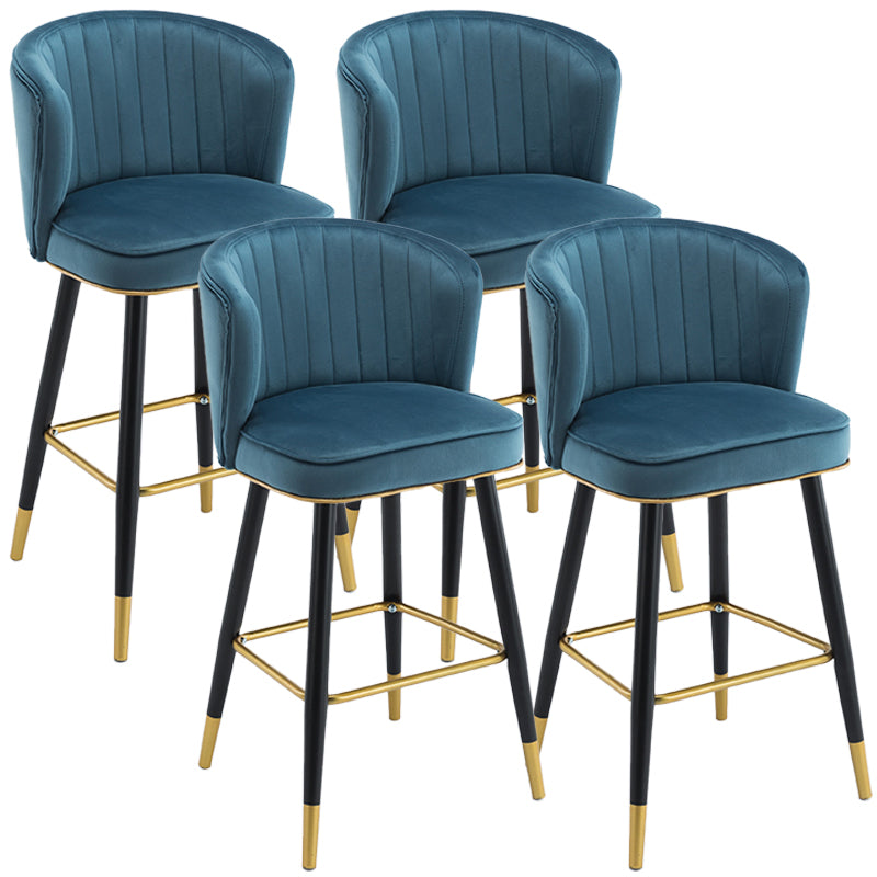 Scandinavian Iron Upholstered Counter Stools Black Low Back Bar Stools with Footrest Royal Blue 4 Piece Set Clearhalo 'Bar Furniture' 'Bar Stools' 'bar_stools' 'furn' 'furn_bar_stools' 'furniture_bar_stools' 'Kitchen & Dining Furniture' 'kitchen&dining_furn' 'kitchen' 'kitchen_furn' Furniture' 4290202